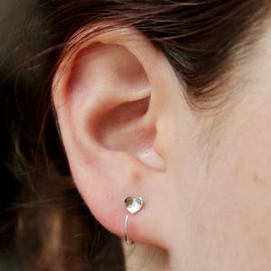 Silver Heart Sleeper Hoop Earrings, Pull Through Earrings, Backless Hoop Earrings, Minimal Huggie Earrings for Teen Girls