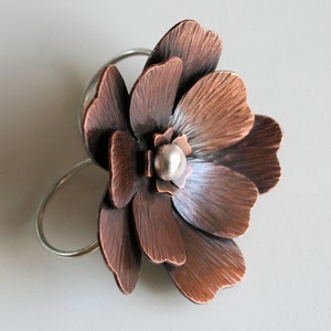 Two Finger Ring, Double Finger Ring, Mixed Metal RIng, Rustic Flower Ring, Statement Ring, Giant Flower Ring, Statement Ring, Copper Ring image 2