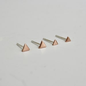 Rose Gold Filled Tiny Triangle Stud Earring Set, Two Pairs for Double Ear Piercings, 3mm Studs, 4mm Earrings