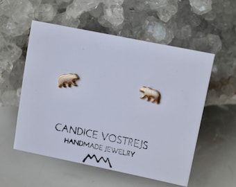 Gold Bear Stud Earrings, Nature Lover Gift (7mm)