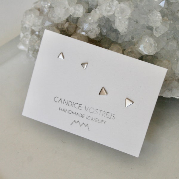 Two pairs of tiny sterling silver triangle stud earrings, cartilage pricing, Earring Set, 3mm & 4mm, Minimal stud earrings, small studs