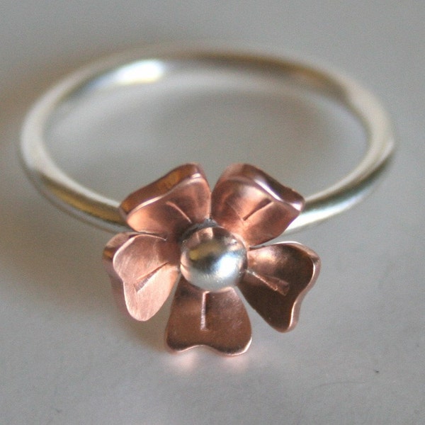 Copper and Silver Flower Ring, Mixed Metal Jewelry, Copper Flower Jewelry, Minimalist Ring,  Natural Copper, 7th Anniversary Gift, Boho