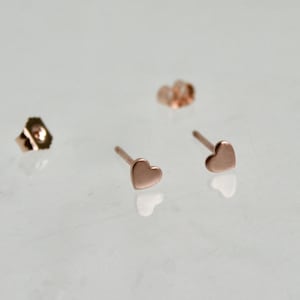 Solid Rose Gold Heart Stud Earrings, 4mm Heart Earrings, Tiny stud Earrings, Heart Jewelry, Real Rose Gold,  Pink Gold Studs, Solid Gold