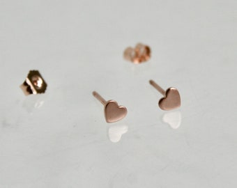 Solid Rose Gold Heart Stud Earrings, 4mm Heart Earrings, Tiny stud Earrings, Heart Jewelry, Real Rose Gold,  Pink Gold Studs, Solid Gold