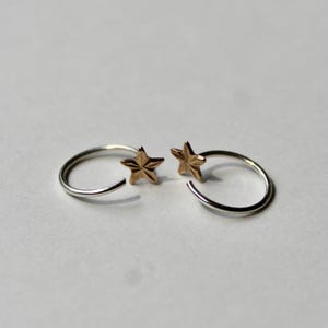 Gold Filled Tiny Star Sleeper Hoop Earrings, Pull Through Earrings, Half Hoop Open Hoop Studs, Minimal Huggie Earrings Teen Girls