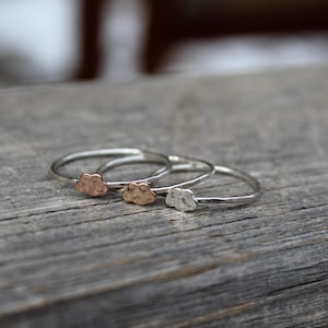 Cute Stackable Rings with Clouds, Hammered Silver Band, Rose Gold Filled Cloud Jewelry, 14k Yellow Gold Filled, 925 Sterling Silver
