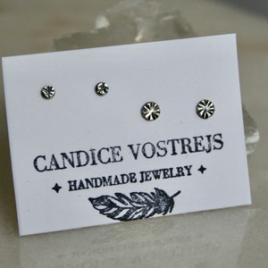 Two pairs of Round Hammered Silver Stud Earrings, 925 Sterling Silver Earrings, Earrings for Cartilage and Lobes, Rustic Western Style