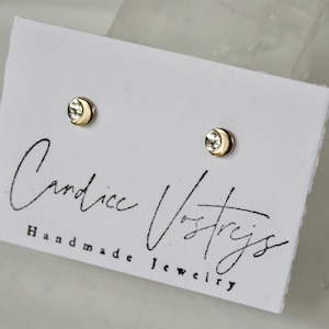 Moon Earrings, Stud Earrings, Gold Moon Earrings, Silver Moon Jewelry, Celestial jewelry, Silver and Brass Moon Earrings, 5mm Round Studs