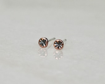 Tiny Rustic Copper Circle Earrings, Flat Dot Stud Earrings, 3mm Round Studs, Cartilage earrings, Small Stud Earrings