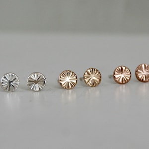 Modern 5mm Hammered Round Gold Filled Stud Earrings, Rose Gold Filled, Sterling Silver Studs, Sunshine Earrings, Lobe Piercings
