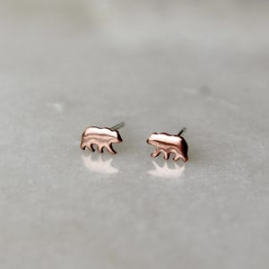 Copper Stud Earrings Bear Jewelry Nature inspired Gift for Skier Girl Cartilage Earrings Animal Shaped Jewelry for Her 7th Anniversary