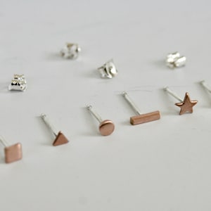 Set of Tiny Mismatched Stud Earrings, Rose Gold Filled, Yellow Gold Filled, Sterling Silver, Minimal Jewelry, Mix and Match Earrings, Single