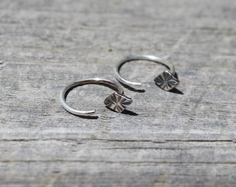 Boho Hippie Style Silver Diamond Shape Backless Huggie Sleeper Earrings, Wrap around Earrings, Rustic Gift for Women, Sterling Silver