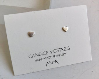 Tiny 4mm sterling silver heart stud earrings,  Birthday gift for girls, Small Earrings, Minimal Earrings, Silver Hearts, Brushed Finish