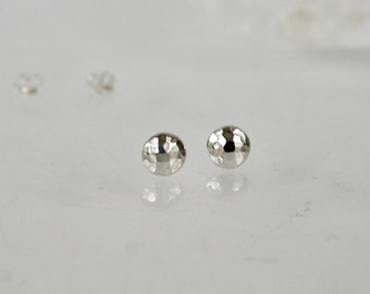 6mm Hammered Silver Pebble Earrings, Sterling Silver, Minimal Jewelry, Handmade Dot Earrings, Polished Finish, Modern Studs
