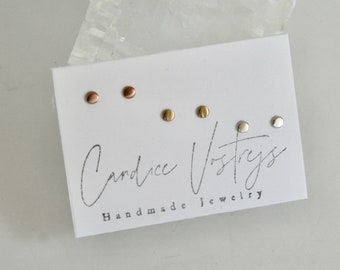 Set of Three Pairs of Tiny Dot Stud Earrings, Sterling Silver, Rose Gold Filled, Yellow Gold Filled, 3mm, Cartilage Piercing, Earring Set