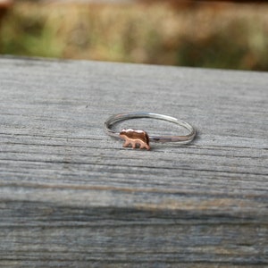 Minimal hammered silver ring with bear, available in sterling silver, copper, rose gold filled or yellow gold filled, brushed or polished image 7