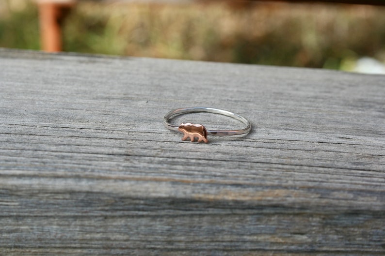 Minimal hammered silver ring with bear, available in sterling silver, copper, rose gold filled or yellow gold filled, brushed or polished image 7