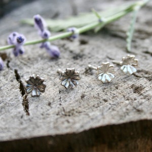 Rustic Sterling Silver Wildflower Stud Earrings, Boho Hippie Jewelry