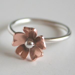 Silver and Copper Flower Ring, Rustic Jewelry, Anniversary Gift, Statement Ring, Boho Ring, Copper Jewelry, Handmade Jewelry, Gift for Her