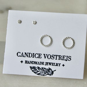 Earring set of two Pairs of round sterling silver stud earrings, open circle studs, tiny 3mm dot studs, earrings for multiple pierced ears