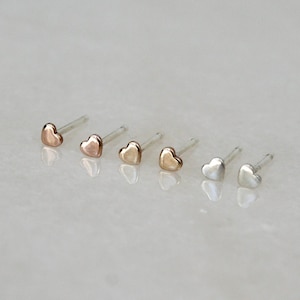Tiny Heart Stud Earrings Set Three Pairs, Small 3mm Studs, Gold Filled Earrings, Sterling Silver Heart Earrings, Multi Color Heart Studs