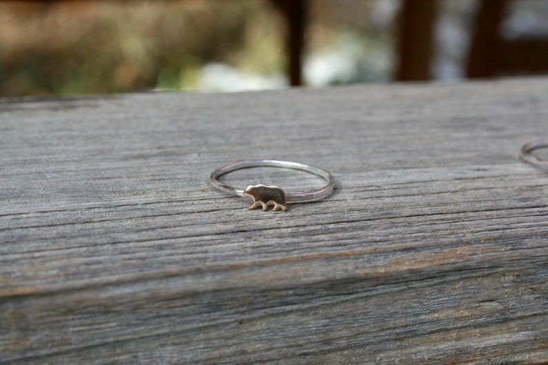 Minimal hammered silver ring with bear, available in sterling silver, copper, rose gold filled or yellow gold filled, brushed or polished image 9
