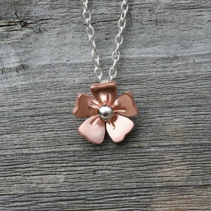 Tiny Flower Necklace, Bridesmaid Necklace, Copper Flower Jewelry, Rose Gold Color, Copper Jewelry, Dainty Necklace, Tiny Flower Jewelry