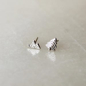Fun Mismatched Silver Stud Earrings, Mountain and Pine Tree Earrings, Gift for Skier, Nature Inspired Jewelry, Unique Earring Set