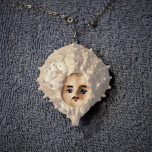 Snow Maiden Pendant, created from a Spider Crab Carapace