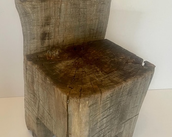 Vintage Folk Art Carved Wood Chair - Rustic Primitive Sculptural Child Sized Chair