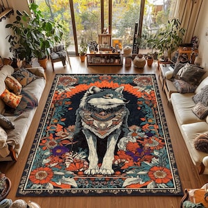 Wolf Home Decor Rug, Home Decor Rug, Modern Rug, Non slip Rug, Popular Rug, Area Rug Animal Rug, Full moon wolf rug, Wolf Gift Washable Rug