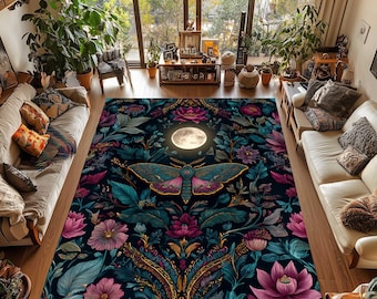 Mondschein Motten Teppich: Gothic Floral, Dark Academia Dekor