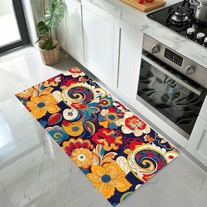 Floral Rug, Floral Runner, Kitchen Decor Rug, Modern Rug, Colorful Rug, Runner Rug, Area Rug, Non Slip Rug, Kitchen Decor Rug