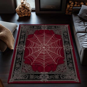 スパイダーウェブゴシックラグ ブラック レッド ハロウィン 美的 ダーク アカデミア 装飾マット 不気味な玄関マット 代替ホームデコレーション 魔女風ルームアクセント