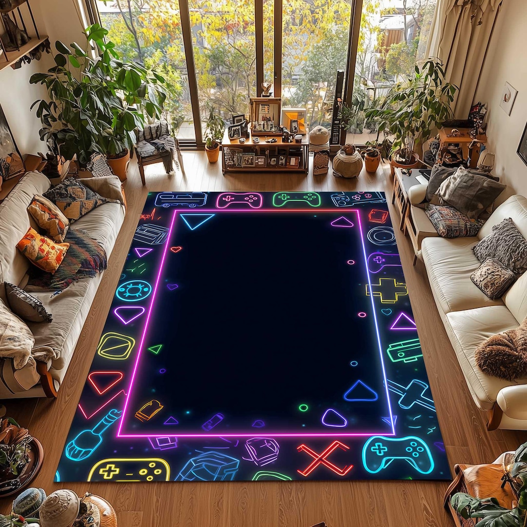 Rgb Gaming Rug Gamer Room Rug, Neon Gaming Area Rug, E-sports Room Decor, Custom ...