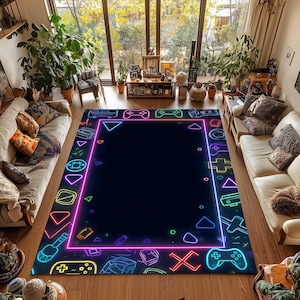 Gamer Room Rug, Neon Gaming Area Rug, E-Sports Room Decor, Custom Colorful Game Rug, Cool Modern Rug, Unique Gift for Gamers