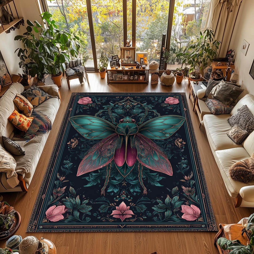 Weirdcore Rugs Whimsical Cicada Rug: Colorful Weirdcore Cottagecore Home Decor - Etsy