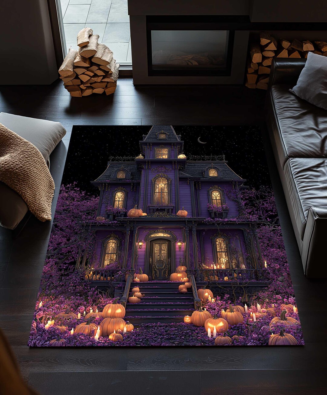 Haunted House Pumpkin Halloween Rug: Spooky Dorm Decor - Etsy