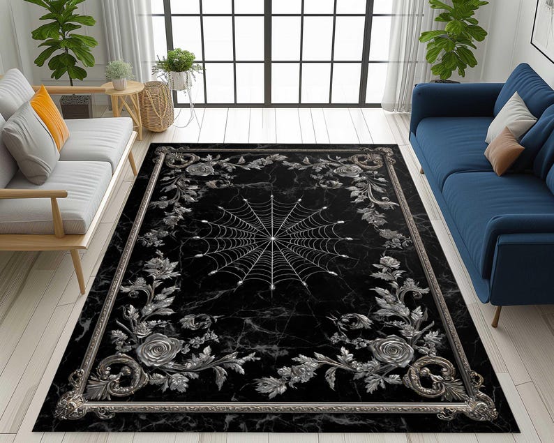 Goth Spider Web Black Rug : Modern Gothic Decor Soft Area Rug for ...
