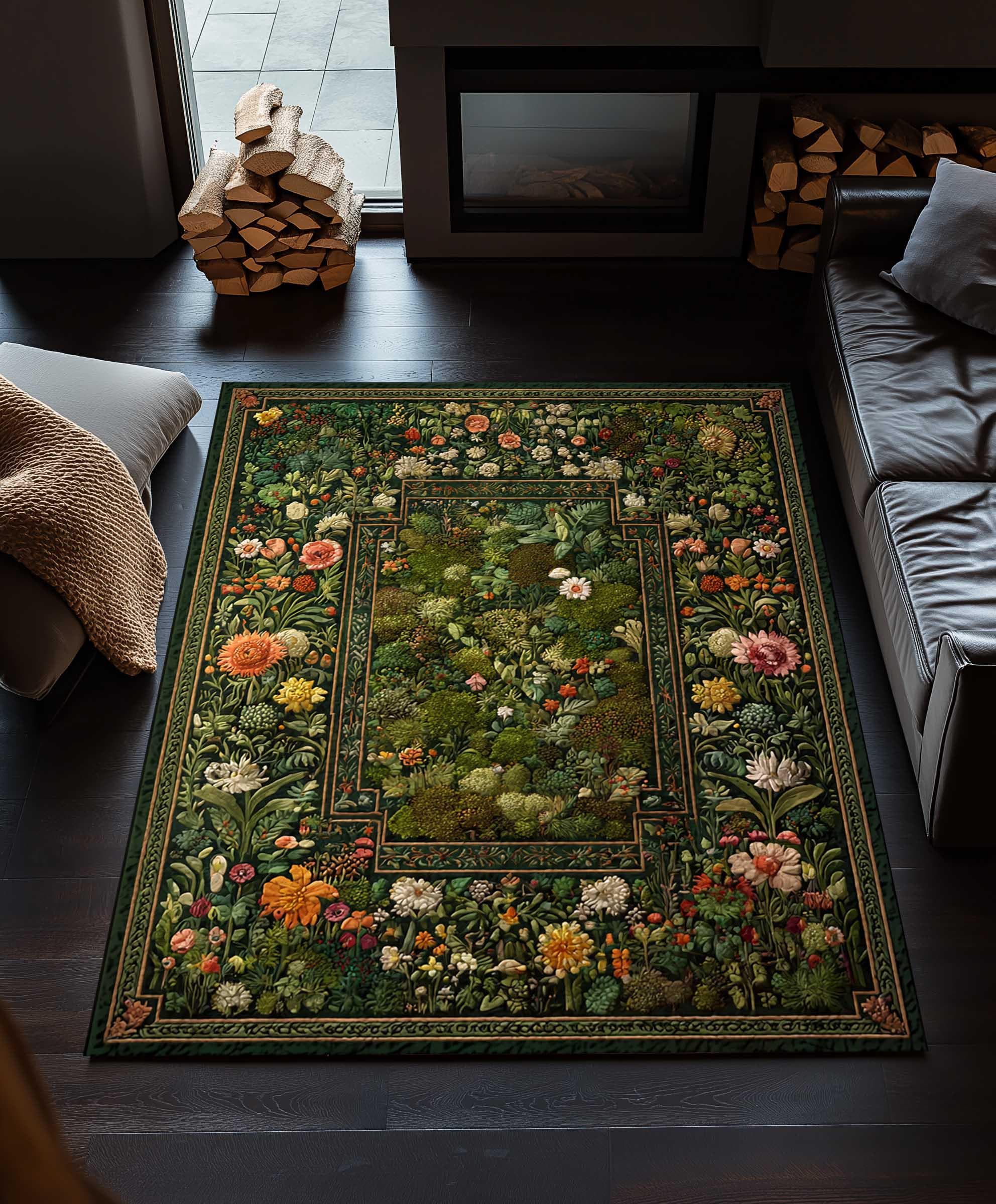 緑の花柄ラグ - Etsy 日本