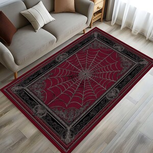 Gothic Spider Web Rug: Black, Red Floral Halloween Decor - Etsy