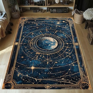 Uniek tarotkleed, tarotkleed, tarotkaartenspel, tarotkaartenkleed, goudfolieranden, antisliptapijt, gotisch tapijt, housewarmingcadeau