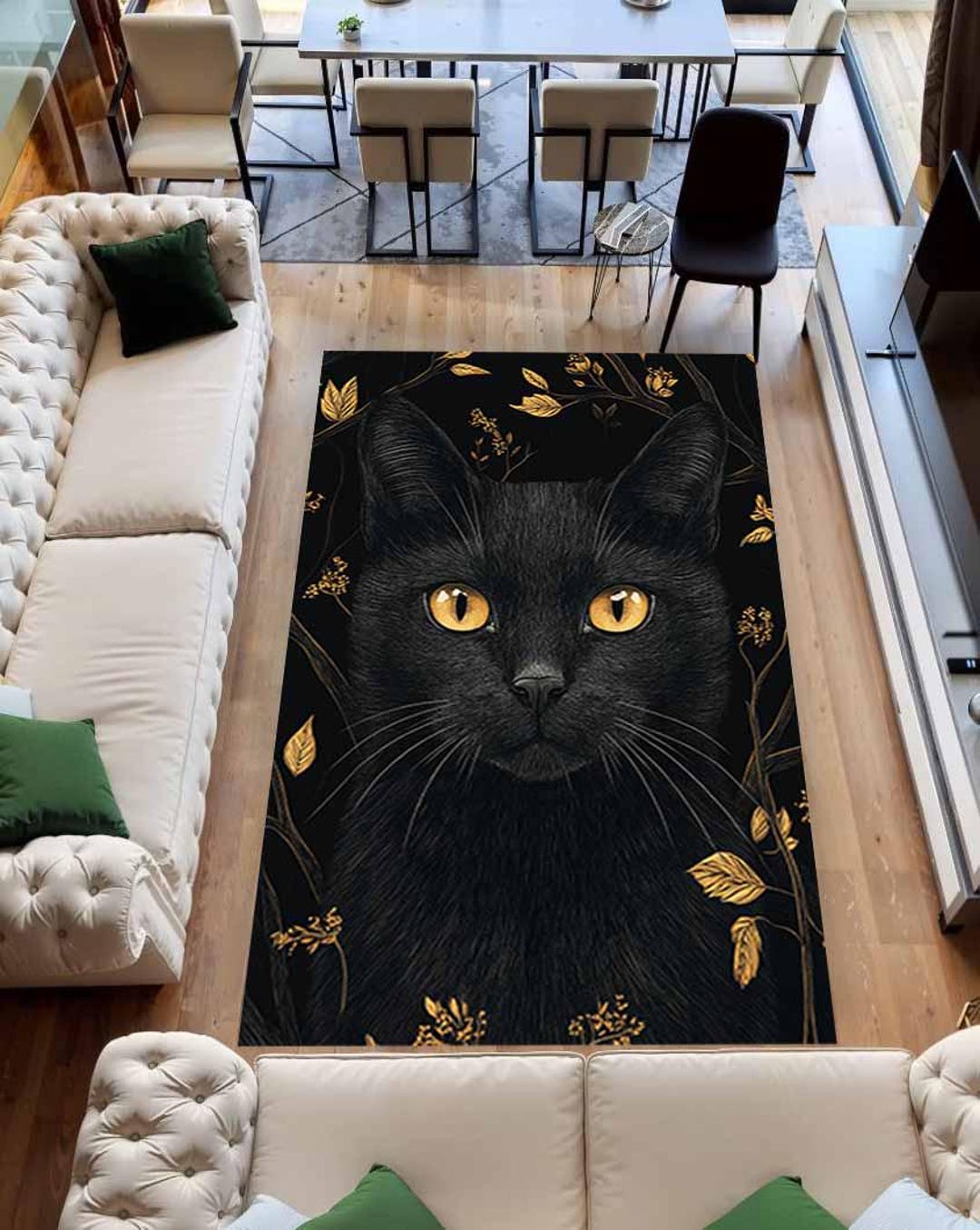 Animal Rug, Animal Pattern, Black Rug,gift for Cat Lover, Animal Motif