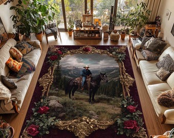 Western Cowboy Rug: Rustic Rodeo Style, Farmhouse Country Home Decor
