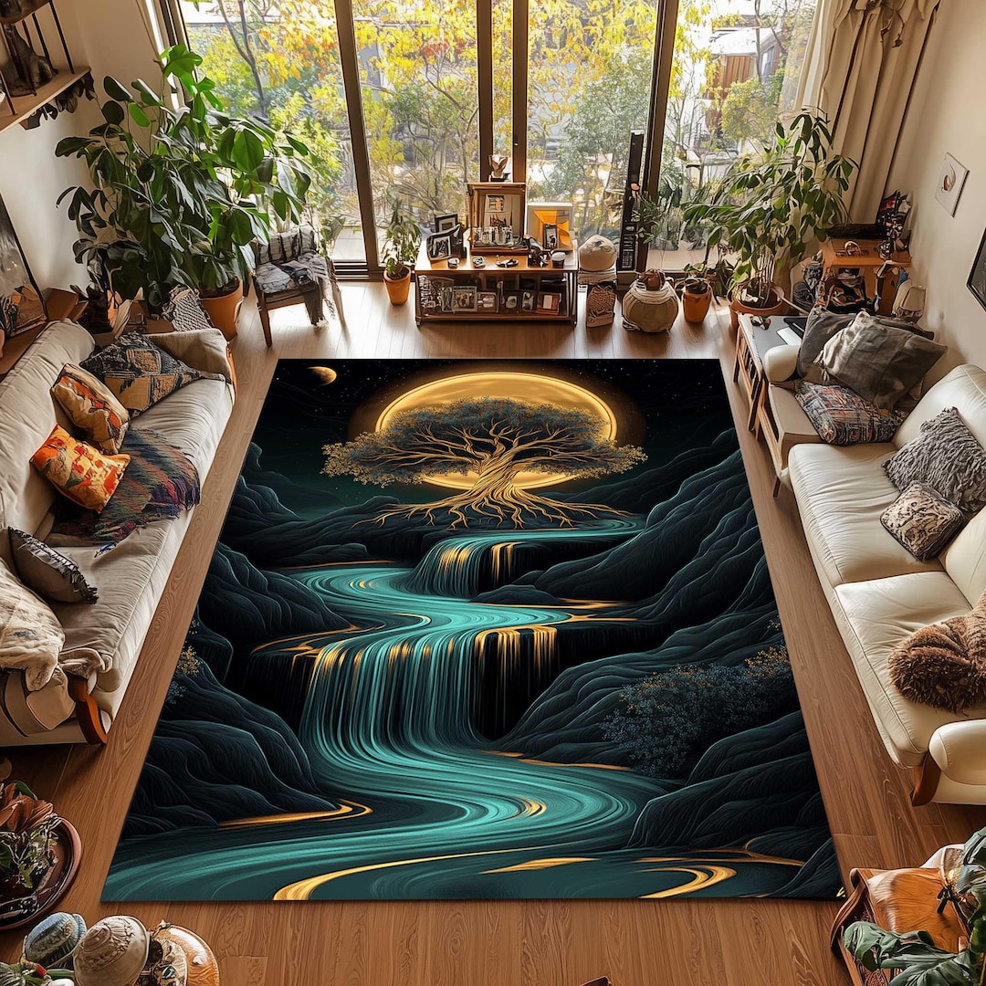 Black Tree Rug Tree of Life Area Rug: Black Moon, Cottagecore Style, Washable - Etsy