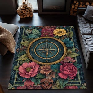 Vintage Compass Rug, Nautical Area Rug, Rustic Compass Decor, Maritime Compass Rug, Compass Themed Rug for Coastal Home