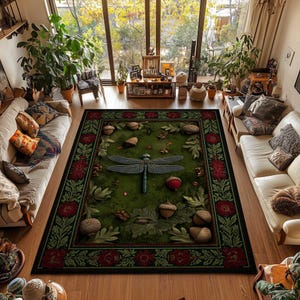 Libelle Moos Teppich Botanischer Wald Bereich Teppich Waschbar Eichel Grün Design Cottagecore Natur Inspiriert Wald Wohndekor