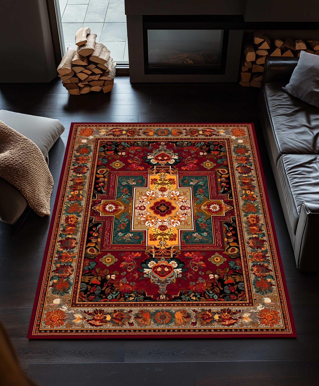 Persian Style Area Rug Vintage Floral Oriental Carpet Print Red ...