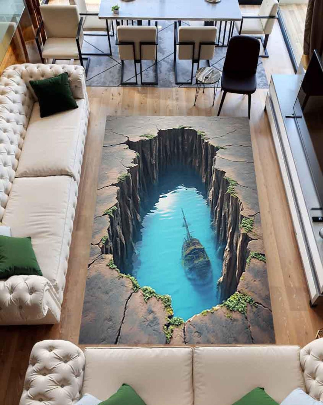 3D Rug, Custom Rug, Illusion Rug, 3D Huge Crack in Living Room Rug ...